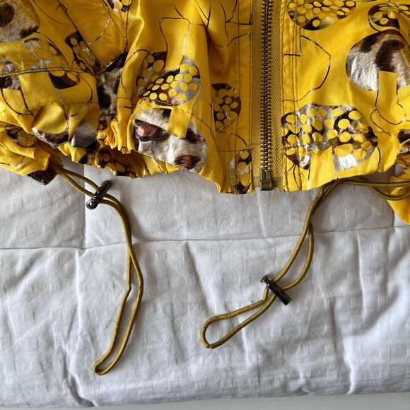 VINTAGE Goldleed Metallic Gold Yellow Mushroom Print Windbreaker Size 42 - Picture 8 of 16